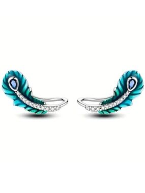 “Feathers” Blue Topaz Turquoise Bird Angel Wings Ethnic Tribal Boho Ear Climbers